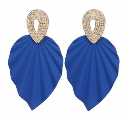 Statement oorbellen voor dames met blauwe bladvorm en zilverkleurige hanger