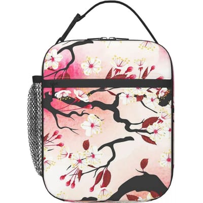 Bloeiende Sakuratak Kersentak Japanse Bloem Geïsoleerde Lunchtas voor Vrouwen Kinderen Voedseldozen Thermische Lunchbox Tote One Size