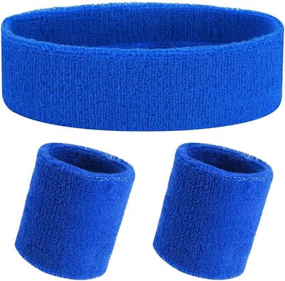 *** Fever Zweetbanden Set Blauw - 3 Suks - Hoofdband Polsband - Sporten Zweten - 90`s Party - van Heble® ***