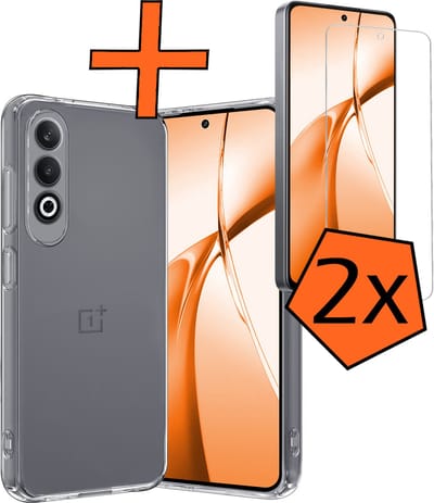 Hoes - Met 2x Screenprotector - Geschikt voor OnePlus Nord CE4 - Sterk & Shockproof - Back Cover - Siliconen Case - Telefoon Hoes - Transparant