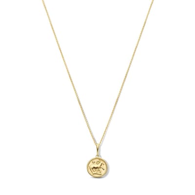 New Bling 9NBG-0298 Gouden Ketting met Sterrenbeeld - Ram - 10 mm Doorsnee - Ankerschakel - 39 + 3 + 3 cm - 0,8 mm Dik - 14 Karaat - Goud