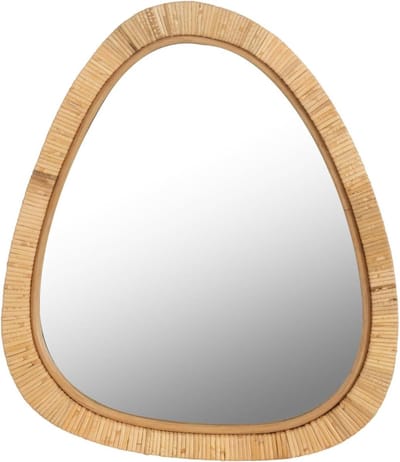 Spiegel met riet - Natuurlijk glas - Make-up aanbrengen - Landelijk rustiek design - Klein formaat - Houtkleur