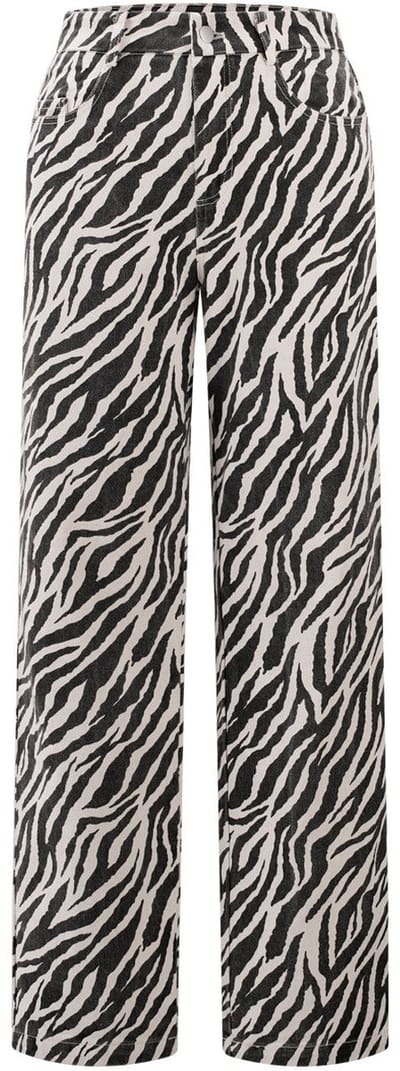 Modieuze Rechte Katoenen Vrouwenbroek met Zebraprint - Maat S