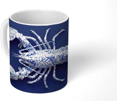Mok - Koffiemok - Kreeft - Porselein - Delfts - Blauw - Mokken - 350 ML - Beker - Koffiemokken - Theemok