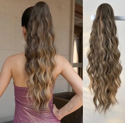 Haarextensions hairextensions lang paardenstaart met clip voor volume lichtbruin / donkerblond mix 66cm