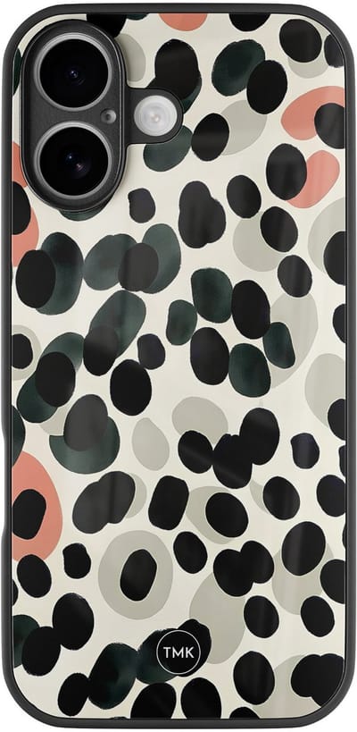 Hoesje geschikt voor Apple iPhone 16 - Modern dots - Multi - TPU luxe case (glossy toplaag) - Gestipt - Hardcase backcover zwart