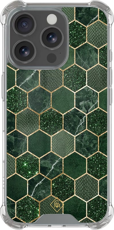 Casimoda® hoesje - Geschikt voor iPhone 16 Pro - Kubus Groen - Shockproof case - Extra sterk - Siliconen/TPU - Groen, Transparant