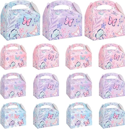 Kleurige Vlinder Feestdozen, 12 Stuks Kartonnen Dozen met Mooi Vlinderpatroon voor Kinderen, Verjaardagsfeest, Cadeaus en Decoratie