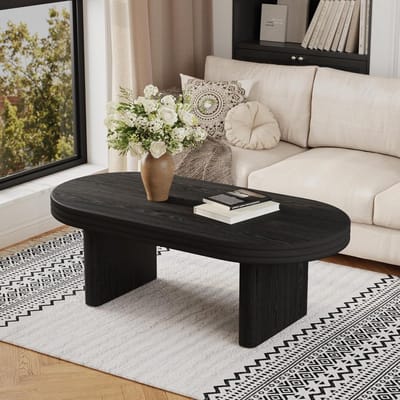 Salontafel Ovaal - Bijzettafel Hout - Woonkamer Decoratie - Massief Houtfineer - 60 x 120 cm - Zwart