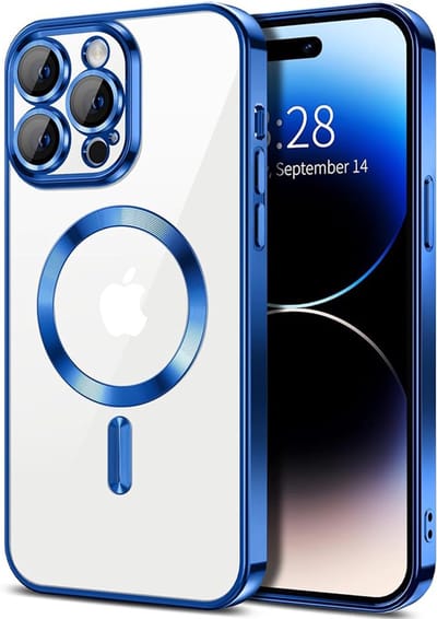 Hoesje geschikt voor Apple iPhone 14 Pro - Techsuit Luxury Crystal Back Cover - Geschikt voor MagSafe - Transparant/Donkerblauw