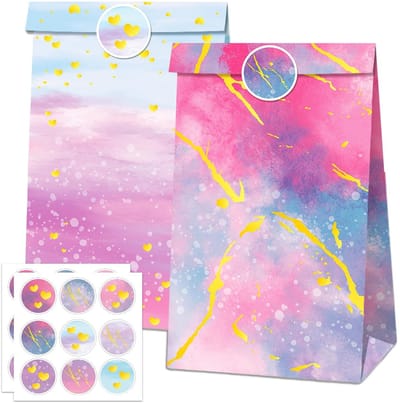 Dailygoods- Cadeauzakjes 30 Stuks - Regenboogkleurig - Papieren Zakjes - Snoepzakjes - Verjaardagsverpakking - Inclusief 18 Stickers