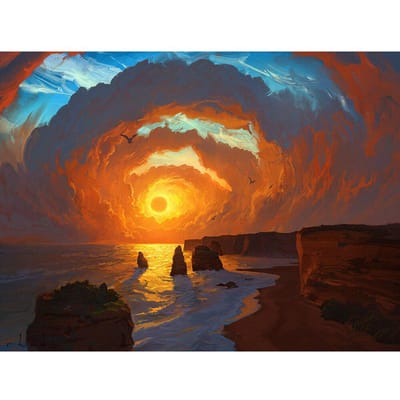 Diamond Mozaïek Landschap Zee Zonsondergang Volledige Ronde Diamond Schilderij Landschap Steentjes Kruissteek 20X30CM orange