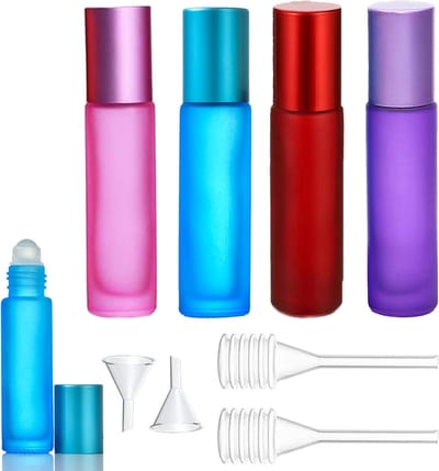 4 Stuks Lege Glazen Roll-on Flessen met RVS Roller voor Essentiële Oliën, Lotion en Parfum - Ideaal voor Thuis en Reizen