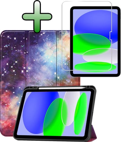 Hoesje Geschikt voor Apple iPad A16/A18 (2025/2026) - 11 inch (11e & 12e generatie) - Met Screenprotector - Trifold Bookcase - Hard Cover Case - Met Uitsparing Geschikt voor Apple Pencil - Hardcover Book - Tablet Hoes - Galaxy