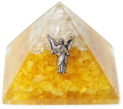 Orgoniet piramide citrien en bergkristal met engel Uriël – 7 cm x 7 cm x 6 cm