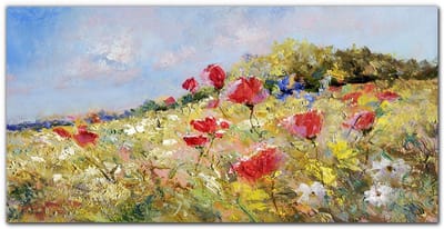 Tulup Canvas Doek Foto - Bloemenlandschap Foto Op Doek - 100 cm x 50 cm - Veelkleurig Schilderij Op Doek - Boheemse Canvas Kunst - Print Van Doek - Canvas Schilderijen voor de Slaapkamer