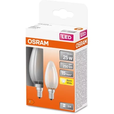Osram Ledlamp Kaars Retrofit Classic B - D3,5cm - Warm Wit - E14 - 2,5w - 2 Stuks