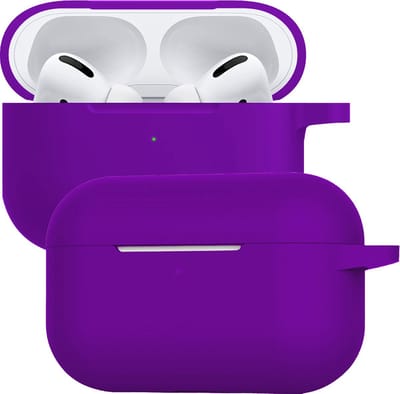 Case - Geschikt voor Apple Airpods Pro - Siliconen Hoes met Clip - Silicone Hoesje Cover - Paars