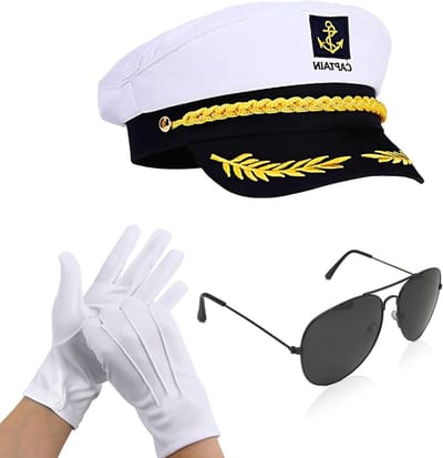 Verstelbare Kapiteins Hoed voor Volwassenen met Marinehandschoenen en Zonnebril - Boot Kostuum Accessoires voor Feest, Halloween en Cosplay