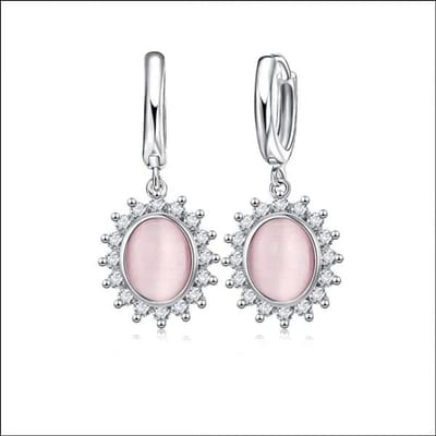 Aramat Jewels - Oorbellen - zilveren kattenoog oorringen -Licht Roze