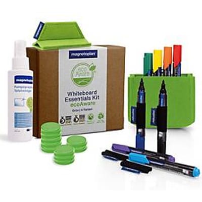 Magnetoplan Whiteboard Essentials-set, groen, met PRO+-markeerstiften, wisser, reinigingsmiddel, dienblad en magneten
