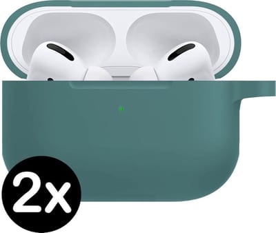 Hoesje - 2 Stuks - Geschikt voor Apple Airpods Pro - Siliconen Hoes met Clip - Silicone Case Cover - Midnight Green