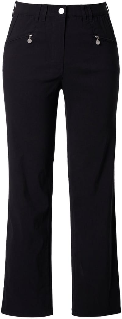 Ulla Popken - Dames - Bengaline broek Mony taps toelopende pijpen ritszakken - Zwart - Maat 21