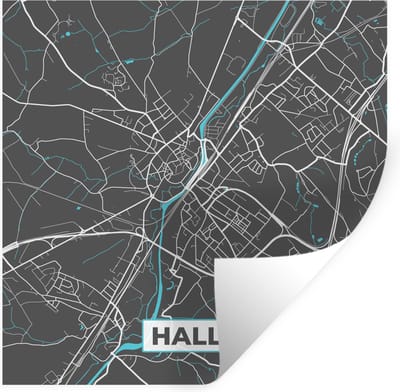 Muurstickers - Sticker Folie - België – Halle – Stadskaart – Kaart – Blauw – Plattegrond - 100x100 cm - Plakfolie - Muurstickers Kinderkamer - Zelfklevend Behang XXL - Zelfklevend behangpapier - Stickerfolie
