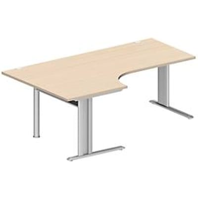 Schäfer Shop Pure hoekbureau PLANOVA BASIC, 90° hoek links, C-voet, B 2000 x D 1200/800 x H 717 mm, ahorn/wit aluminium + kabelgoot
