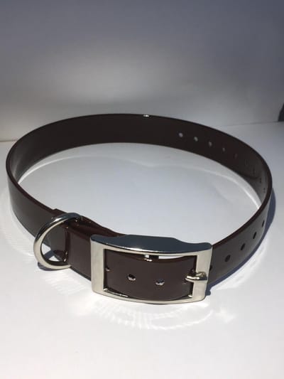 Halsband BioThane GOLD - DONKERBRUIN - 450mmX19mm - dubbele gesp