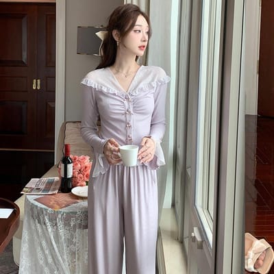 Pyjamaset voor Dames Lange Mouwen Broek Huispak Pyjama Dames Loun XL gray