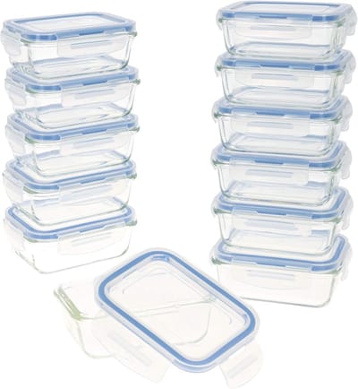 Famanu - Vershouddozen van glas, magnetronbestendig, voedselcontainer met sluiting, 330 ml, transparant deksel, voedselcontainers (12 stuks)