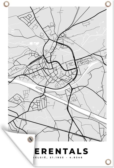 Muurdecoratie Zwart Wit – België – Plattegrond – Stadskaart – Kaart – Herentals - 120x180 cm - Tuinposter - Tuindoek
