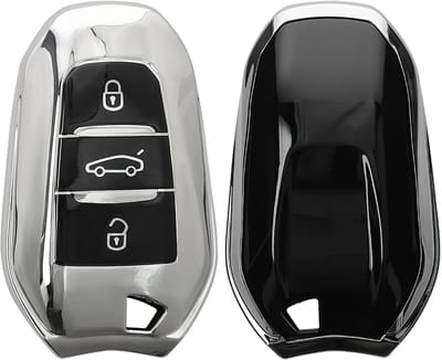 kwmobile autosleutel hoesje geschikt voor Peugeot Citroen 3-knops Smartkey autosleutel (alleen Keyless Go) hoes - TPU autosleutel behuizing - Beschermende auto sleutel case - Sleuteletui in hoogglans zilver