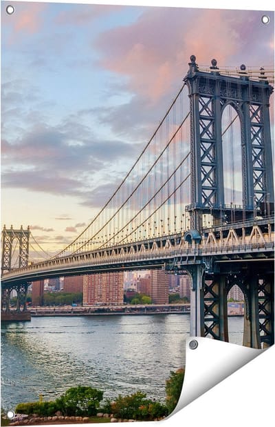 Gards Tuinposter Manhattan Bridge Brug in New York - 60x80 cm - Tuindoek - Tuindecoratie - Wanddecoratie buiten - Tuinschilderij