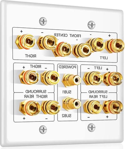 Subwoofer en luidspreker wandplaat - 7.2 surround sound audio-wandplaat voor AV RCA-connectoren - Thuisbioscoop Banana Plug Wandluidspreker Aansluiting