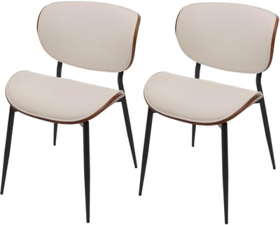 Set van 2 eetkamerstoelen MCW-O45, stoel, gebogen hout kunstleer 280g/m² Oeko-Tex MVG ~ walnoot look, wit