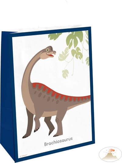 RIETHMULLER - 4 grote blauwe dinosauruscadeauzakjes met papieren stickers