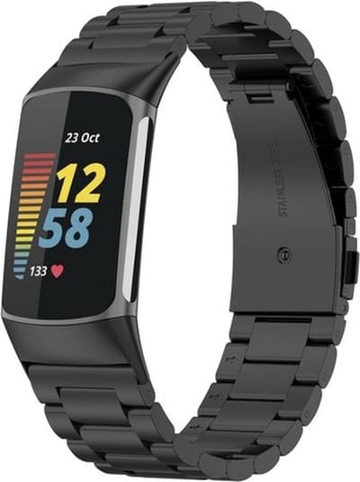 By Qubix - Compatible Fitbit bandje - Metalen bandje - Zwart - Geschikt voor Fitbit Charge 5 - Fitbit Charge 6 - Horlogeband - smartwatchbandje