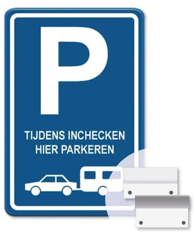 Parkeerbord Inchecken - blauw - Weerbestendig Aluminium - 40x60 cm - Bevestiging: Met muur-/ wandmontage beugels