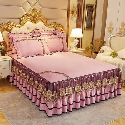 Luxe Sprei op Het Bed Europese Stijl Trouwlakens Kant Bedrokken Queen Size Kristalfluweel King Size Huistextiel 2Pcs Pillowcase