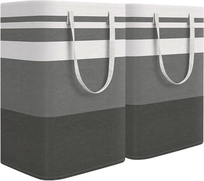 Vouwbare Wasmand 75L - Grote Opbergmand voor Vuile Was in Slaapkamer, Badkamer en Kinderkamer - Ideaal voor Thuis en Reizen, 40 x 30 x 60 cm, Grijs-Wit