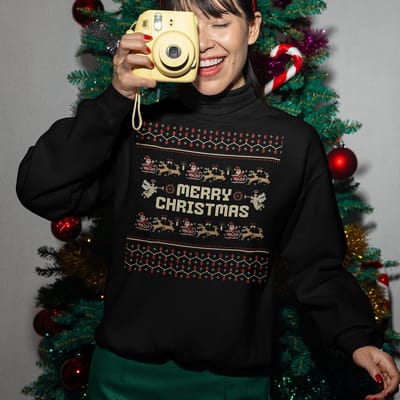 Foute Kersttrui - Kleur Zwart - Merry Christmas Oldschool - Maat XS - Uniseks Pasvorm - Kerstkleding voor Dames & Heren