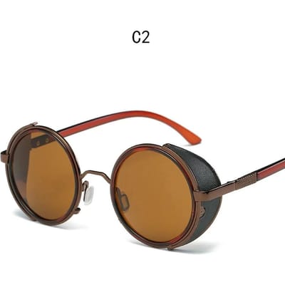 Steampunk Zonnebril Unisex Vintage Ronde Bril Retro Stijl Punk Bril Mannen Vrouwen Zijvizier Rond Glas As Picture brown
