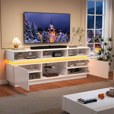 160x35x60 cm woonkamer tv-meubel - hoogglans lage tafel - woonkamerkast met LED-verlichting - wit