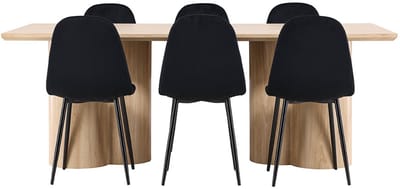 Olivia eethoek tafel 100x210cm en 6 velours stoelen naturel.
