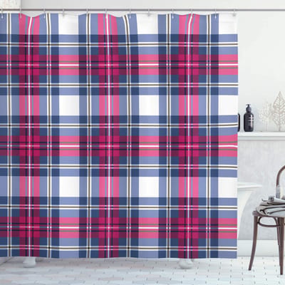 ABAKUHAUS Roze douchegordijn – Vintage Schotse – 175x180 cm