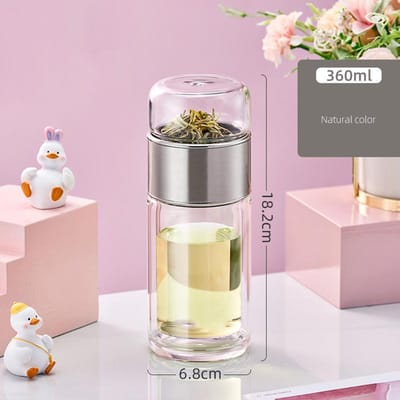 Dubbellaagse Draagbare Waterbeker Simpel Kantoor Voor Vrouwen Kantoor Zakenstel cadeau Beker Citroenthee Rozenthee Infuser Mok 360-450ml white