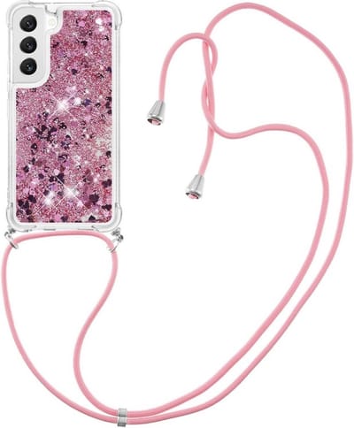 Coverup Hoesje - Geschikt voor Samsung Galaxy S23 Hoesje - Coverup Liquid Glitter Back Cover met Koord - Rose Gold