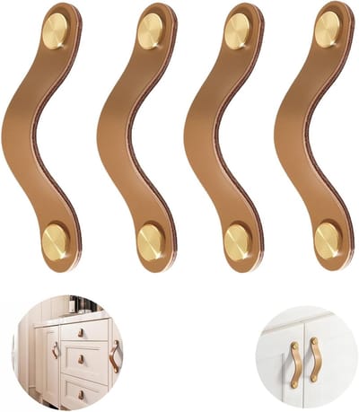Moderne Leren Meubelgrepen voor Keukenkasten en Deuren - 4 Stuks Groene Handgrepen voor Lades en Kasten (Licht Curry 160mm)